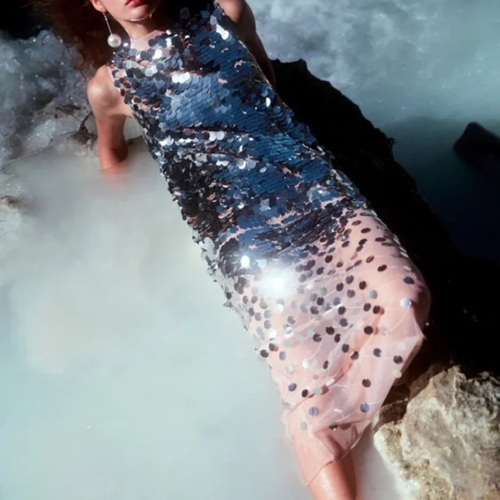 Rare Zara Silver sequin party mermaid dress